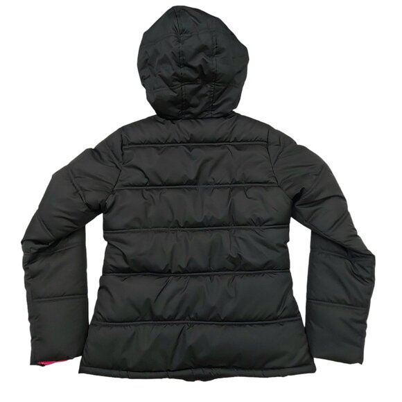 Faded Glory Hooded Puffer Jacket Youth XL 14/16 Black Pink Full Zip Fleece Warm - Picture 7 of 11